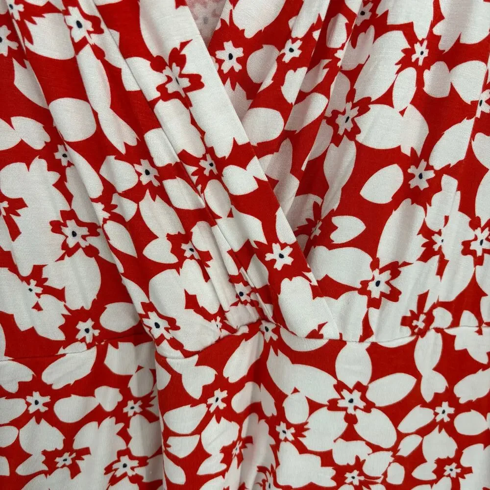 NWT Monroe & Main Red Floral V-Neck Jersey Midi Dress Size 3X Casual‎ Stretchy